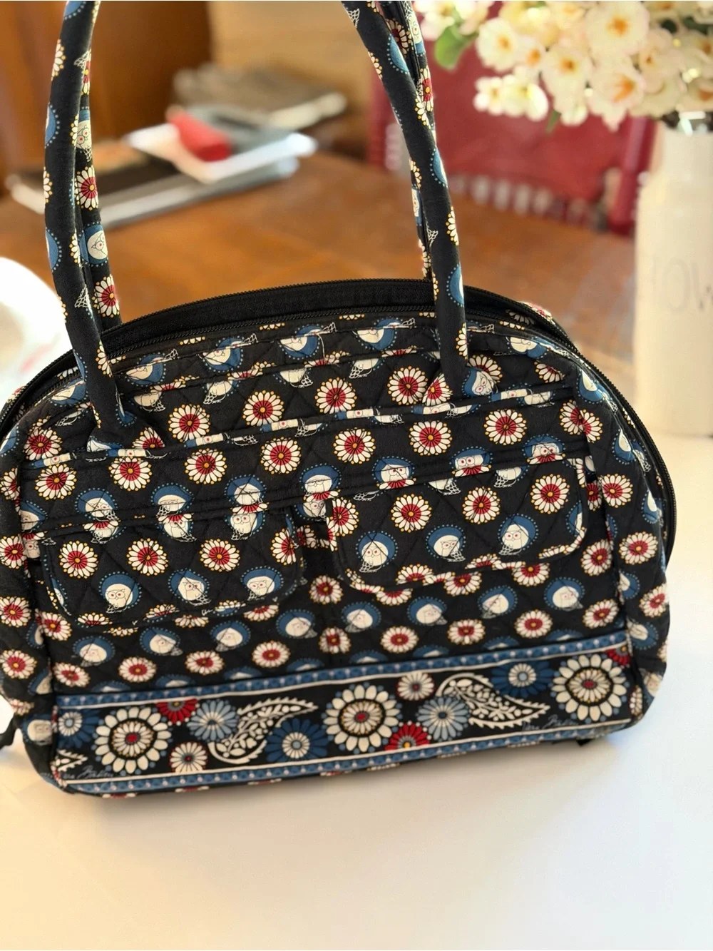 🦉Vera Bradley Night Owl Quilted Multi Compartment Satchel Handbag Retired
